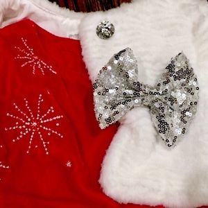 Red Velvet Valentines Christmas Party Dress White Faux Fur Crop Jacket